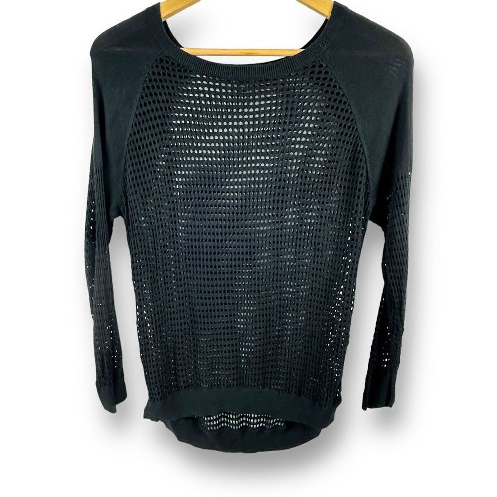 Express Women's Size M Long Sleeve Fish Net Top Black See Thru‎ Mesh